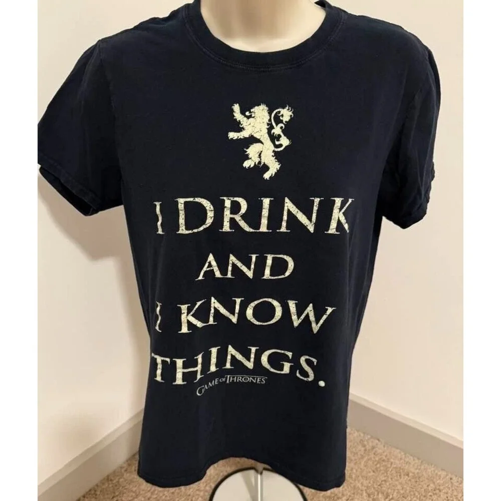 GAME OF THRONES MENS SMALL T SHIRT BLACK I DRINK AND I KNOW THINGS